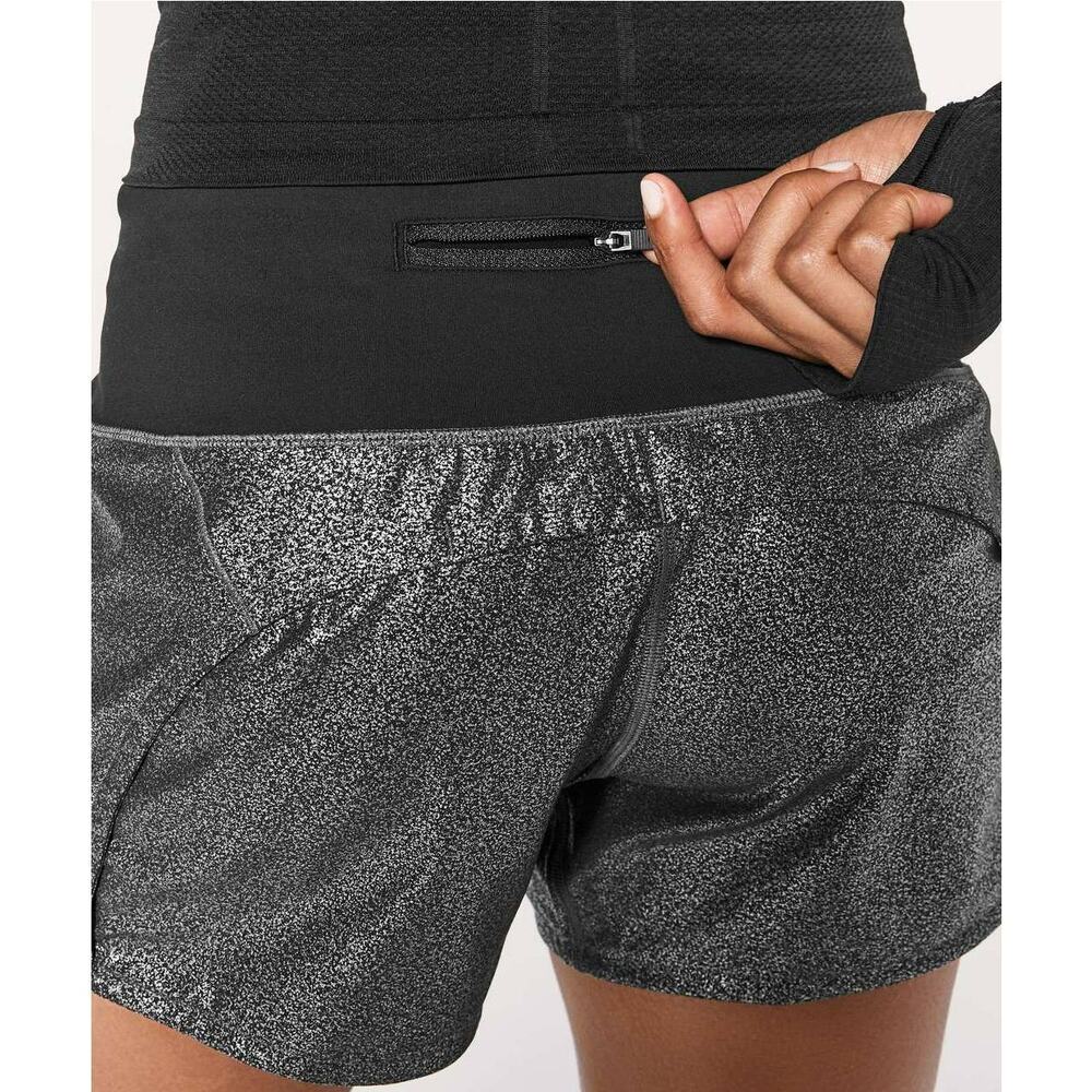 Limited Edition Athletic Lululemon Speed Run Times Black Silver Foil Shorts